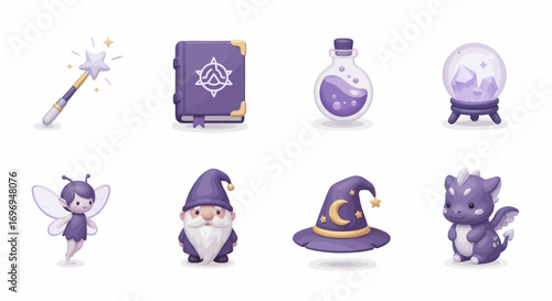Enchanting 3D Fantasy Icon Set Magic, Mystical Creatures, and Whimsical Elements