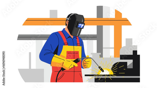 Welder at Work: A skilled welder meticulously executes their craft within a workshop environment, skillfully uniting materials with focused precision and expertise.