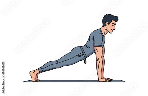 Man performing plank pose on a yoga mat, illustrating core strength and fitness.