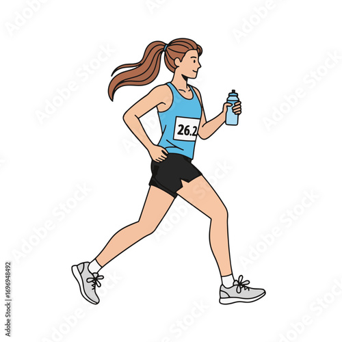 Female Marathon Runner Holding Water Bottle with 26.2 Bib Number Illustration