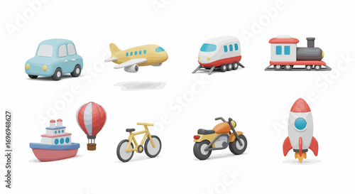 Adorable 3D Transportation Icons Car, Plane, Train, Ship, Bike & More!