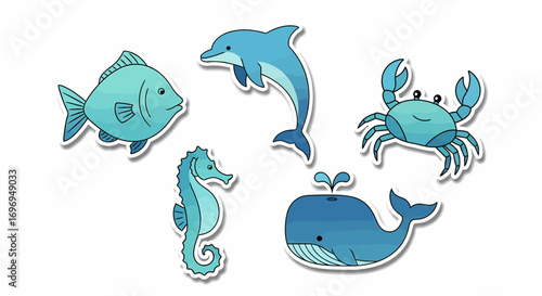 Adorable Blue Sea Creatures Sticker Pack for Kids