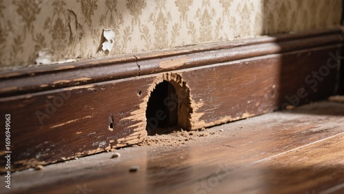 Hidden Tunnel Near Baseboard Reveals Signs of Pest Activity in an Old Home During Daylight Hours
