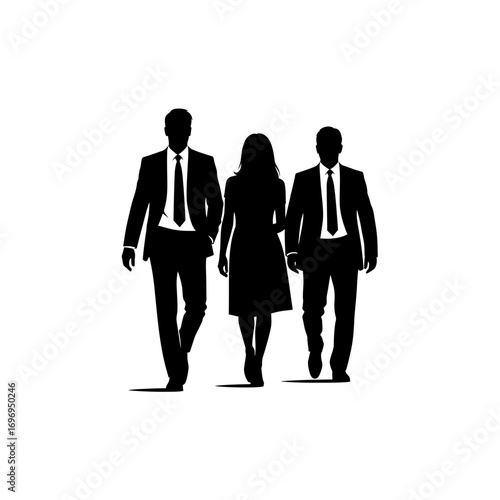 Confident business professionals stride forward together creating dynamic teamwork and forward momentum