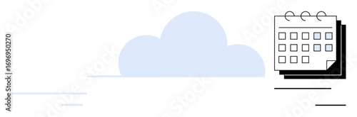 Blue cloud in the background with a calendar graphic symbolizing organization, planning, and remote accessibility. Ideal for time management, scheduling, cloud storage, teamwork, productivity, online