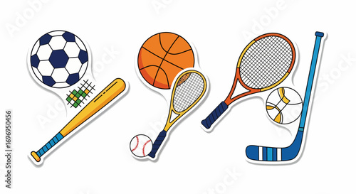Vector illustration set of various sports equipment icons for athletic games and competition