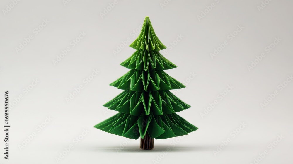 Obraz premium Handcrafted Origami Christmas Tree Decoration on White Background