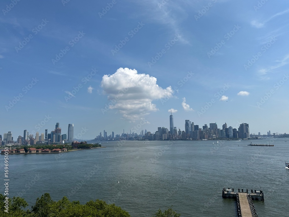 Naklejka premium View of New York Harbor, Lower Manhattan, and Ellis Island from the Statue of Liberty Pedestal