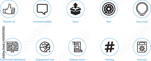 Collection of social media marketing icons for online business and engagement strategy vector
