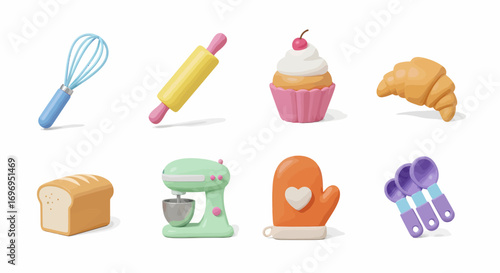 Cute 3D baking icons for playful food design and sweet recipe projects