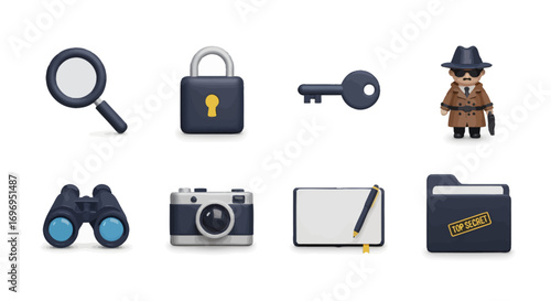 Investigate and secure information with these spy and detective icons for modern business concepts.