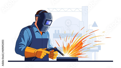 Welder at Work: An illustrative depiction of a skilled welder at work, the artist skillfully captures the intensity of the process, featuring detailed sparks and protective gear.