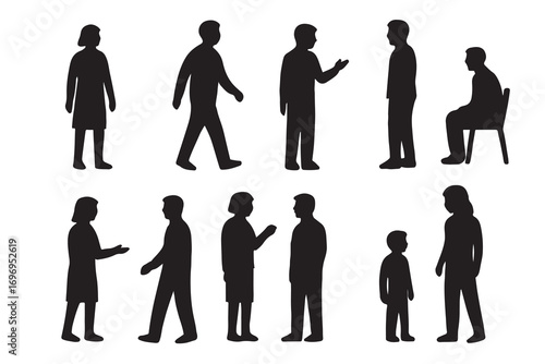 Diverse group of black human silhouettes in various poses