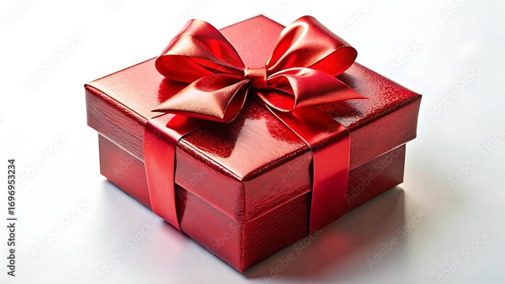 Obraz premium Shiny red gift box with a bow isolated on white background for celebration