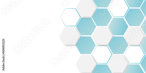 Abstract vector illustration Science technology and medical concept hexagon. white and light blue hexagon design concept with geometric background. Vector for banner and business. 