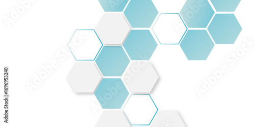Abstract vector illustration Science technology and medical concept hexagon. white and light blue hexagon design concept with geometric background. Vector for banner and business. 