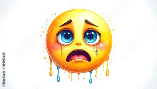Expressive Emoji Icon Conveying Sadness with Bright Colors and Soft Outlines