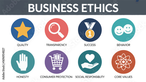 Business ethics concepts illustrated with icons transparency success