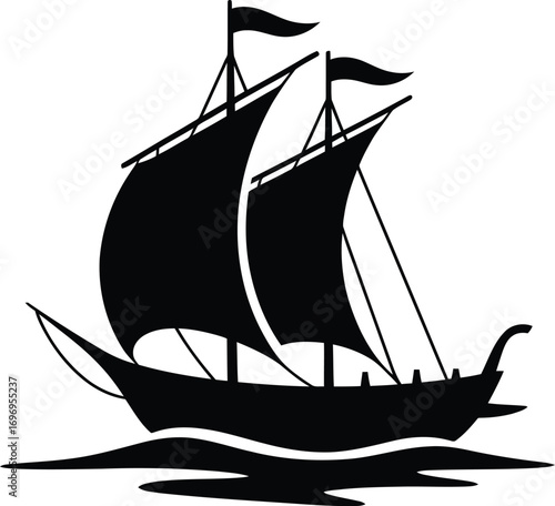 Silhouette of a majestic tall ship sailing on wavy waters nautical art