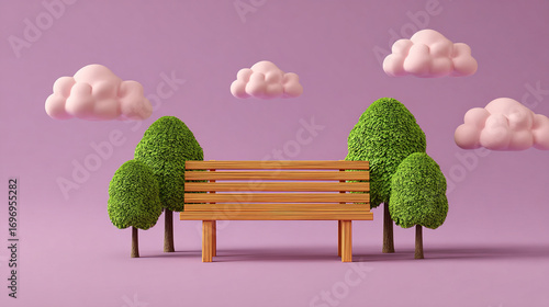 Cartoon Bench Scene Against Pink Background
