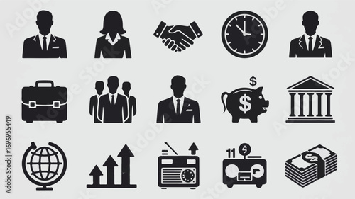 Business icons depicting people finance and time handshake