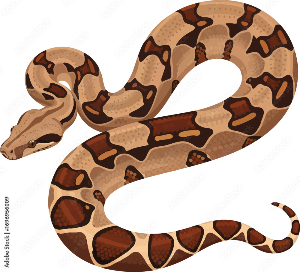 Obraz premium Boa Constrictor (Boa constrictor) vector illustration, large non-venomous tropical snake from Central and South America rainforest, exotic reptile drawing for education, wildlife conservation