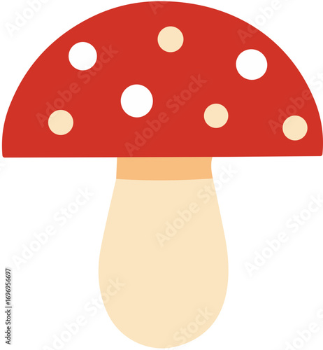 Cute red toadstool mushroom with white spots illustration.
