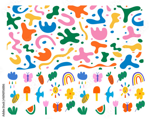 Liquid abstract organic blob shapes. Wavy elements bubbles and drops in trendy y2k style