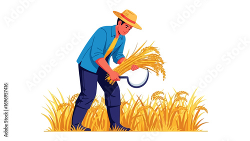Harvesting with Hope: A farmer, his silhouette outlined against the sunlit wheat field, embodies the essence of rural labor.