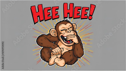 Hilarious Cartoon Chimpanzee Laughing, Comic Book Style, Playful Mood, Vector Illustration