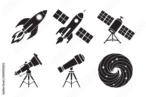 Collection of space exploration and astronomy icons