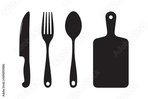 Black silhouette of kitchen utensils and cutting board