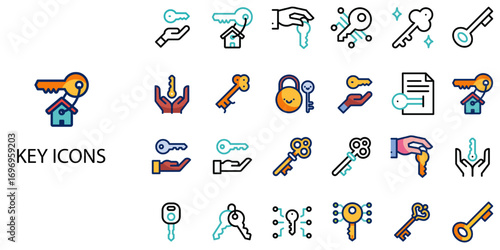 Key simple concept 24 color icons set .Vector illustration.