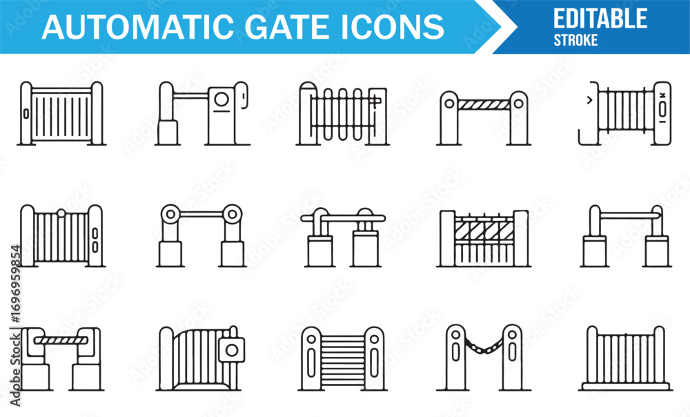 Obraz premium Set of automatic barrier icons for driveway entrances, security gates, parking lots, and building access