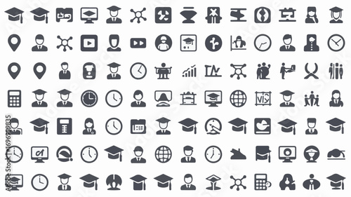 Collection of academic and professional icons graduation cap student