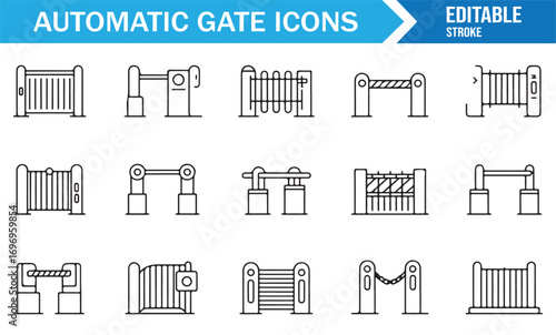 Set of automatic barrier icons for driveway entrances, security gates, parking lots, and building access