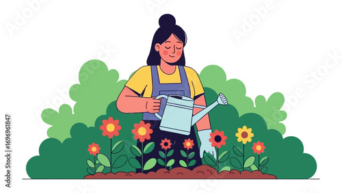 Gardener's Garden: A tranquil moment unfolds as a gardener gently waters a vibrant bed of blooming flowers, nurturing life with tender care.