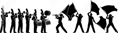 Marching band svg, Color guard svg, Color guard silhouette, Marching band silhouette, Color guard flags svg, Color guard vector set 