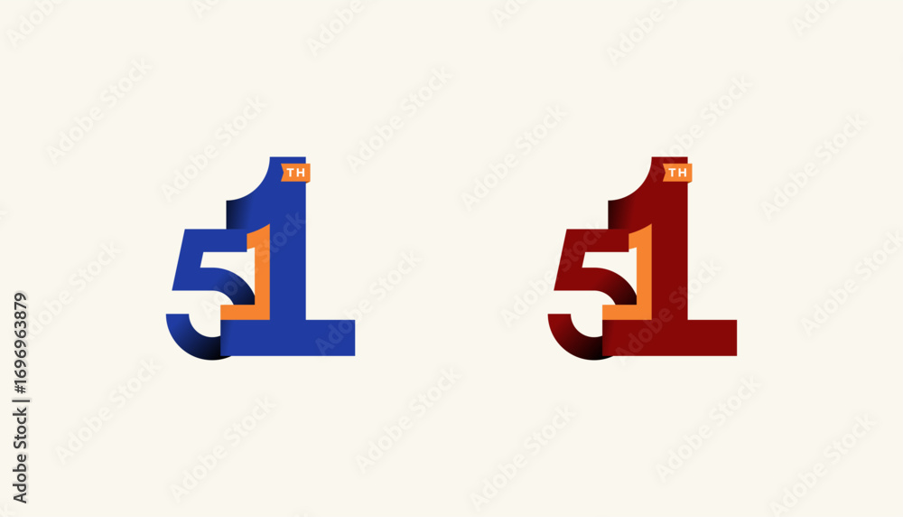 Fototapeta premium Minimalist Stripes Design Number 51th, 51th Happy Anniversary with Simplicity, Geometric and Modern.