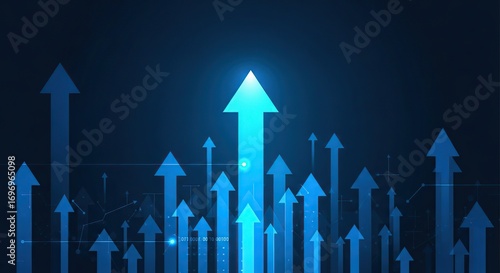 Upward pointing arrows symbolizing growth and success on dark background