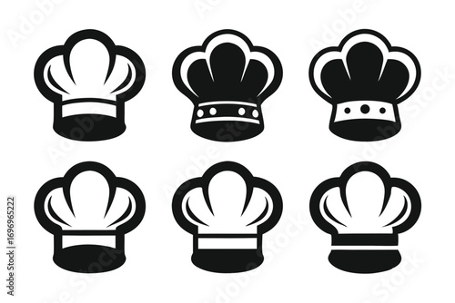 Black Silhouette Set of Six Chef's Hats with Different Designs and Details