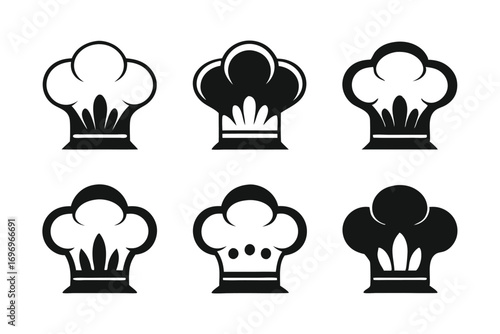 Collection of Chef's Hats in Various Stylized Designs, Black and White Culinary Toppers