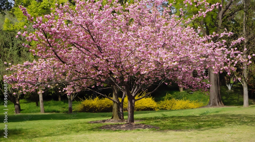 Naklejka premium Pink flower tree in spring