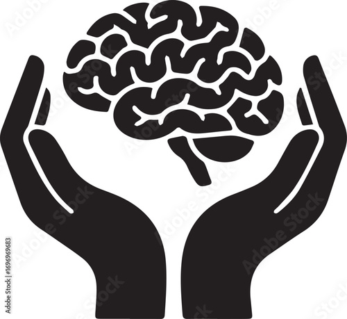 Hands gently holding a human brain symbolizing care knowledge and mental health