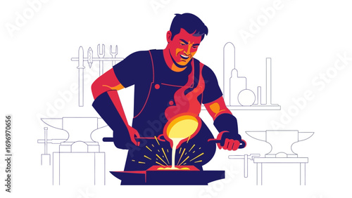 Molten Metal Maestro: A skilled craftsman meticulously pours molten metal into a mold, a testament to the artistry and precision of industrial processes.