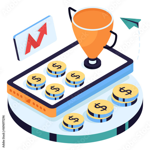 An isometric design illustration of business award