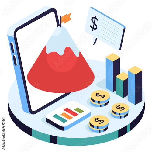 Conceptual isometric design illustration of mission accomplished