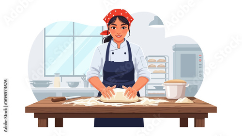 Culinary Artistry: A skilled baker delicately crafts bread dough in a professional kitchen, embodying the essence of baking.