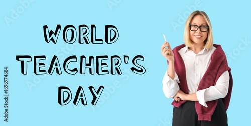 Female teacher holding chal...