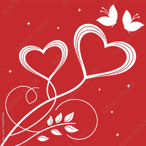 Delicate red heart design with graceful swirls and floral accents, perfect for Valentine's Day promotions and romantic celebration designs